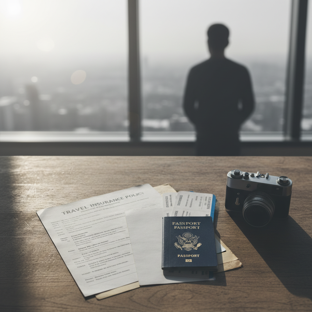 Travel insurance policy and boarding passes