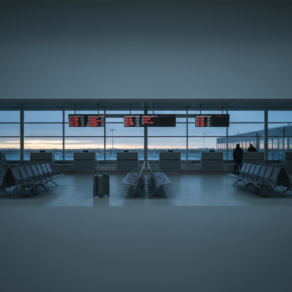 Empty airport gate — cancelled flights from a strike