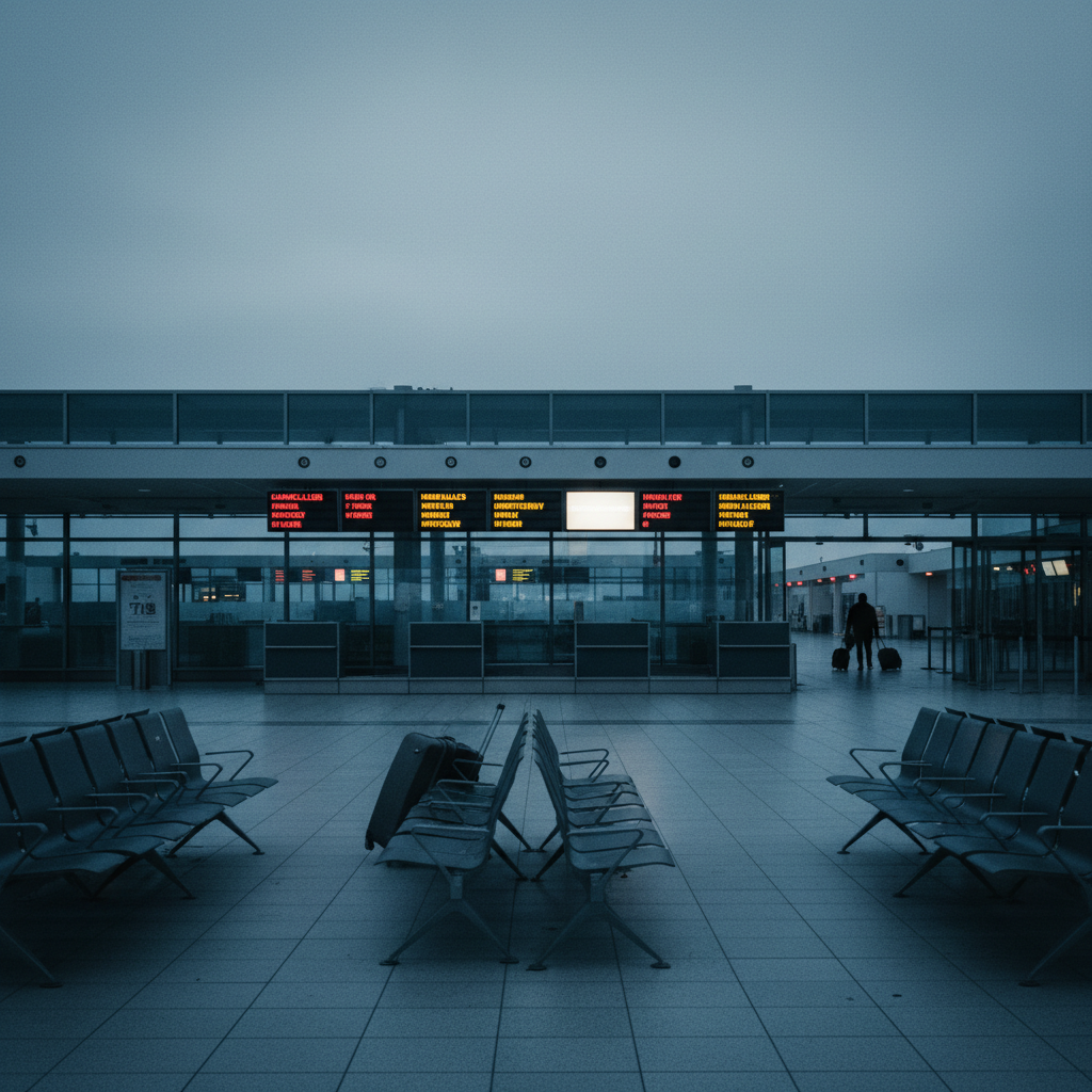 Empty airport gate — cancelled flights from a strike