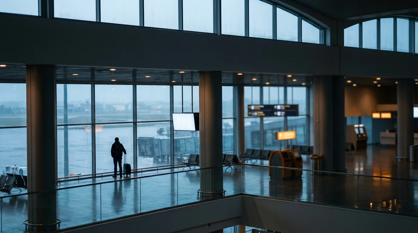 Empty departure hall during a strike — Strike Flight Compensation in Poland